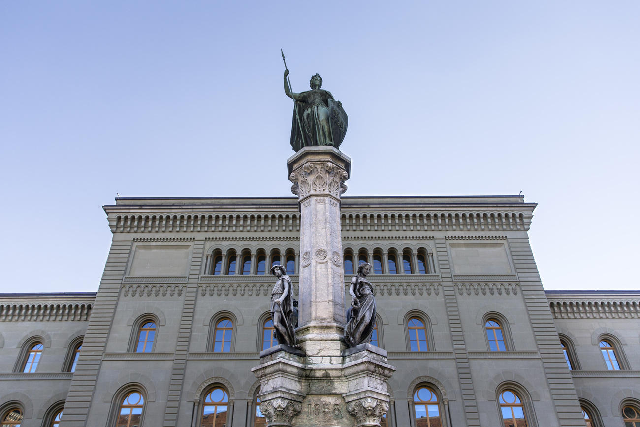 Government building in Bern with Helvetia fountain