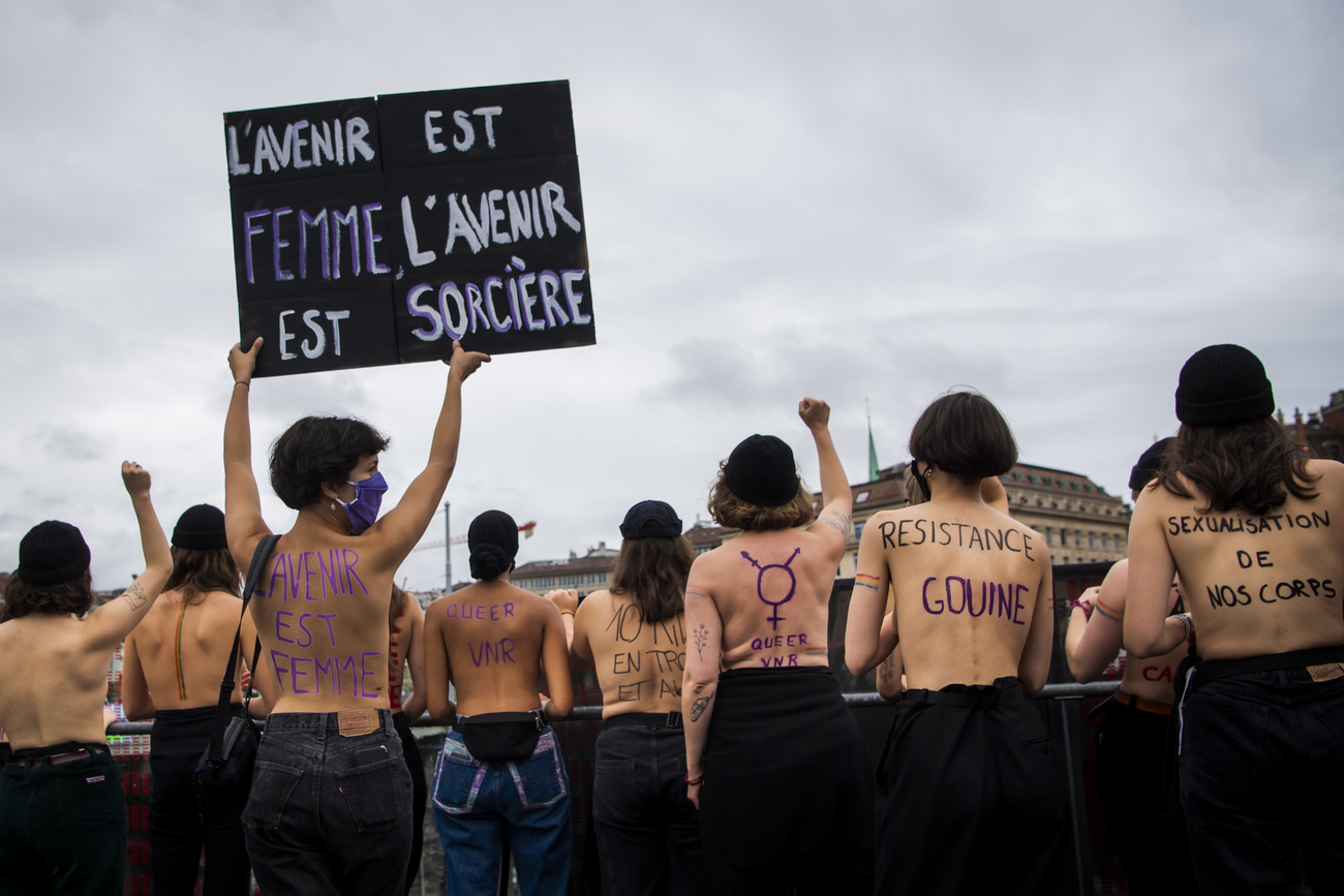 topless demonstrators at Lausanne demo