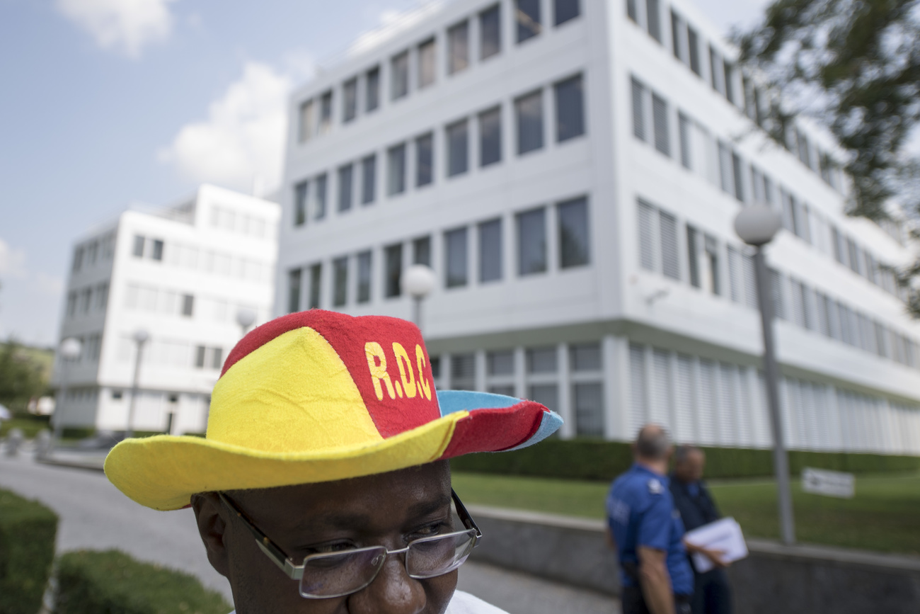 Congolese demonstrations protest outside Glencore s headquarters in Zug, Switzerland, in July 2018.