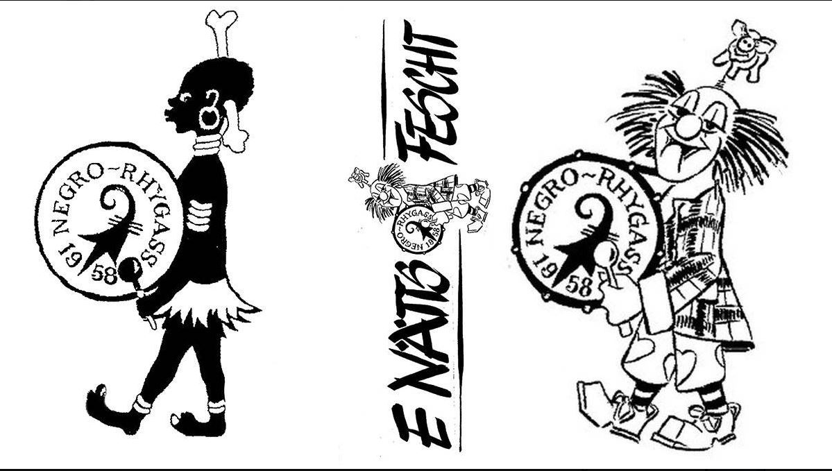Dos logos: uno con la caricatura de un aborigen, otra con la de un payaso