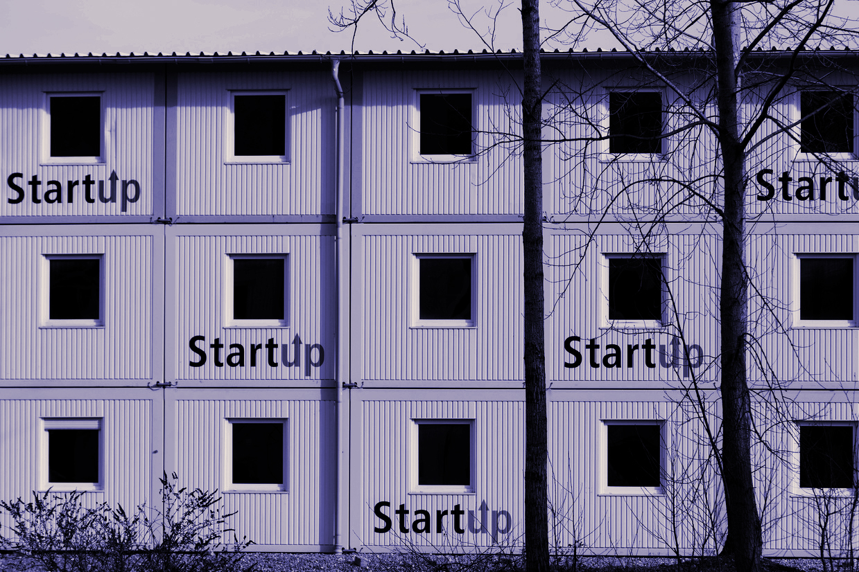 Building with startup sign