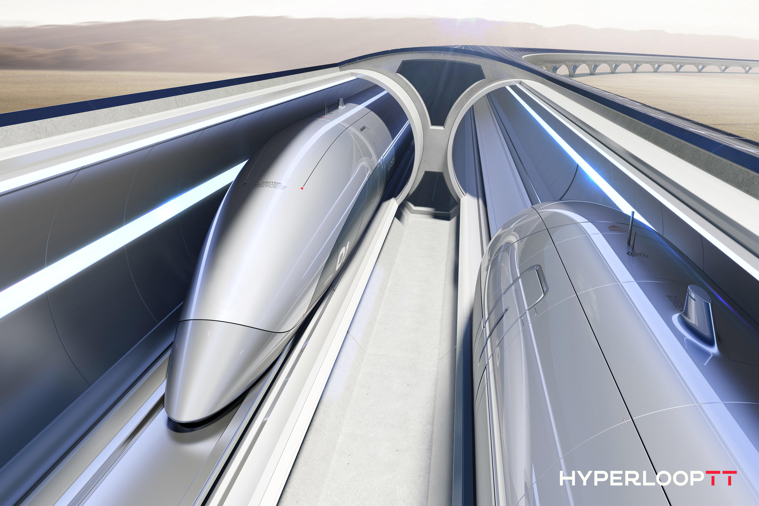 Artist s rendering of the HyperloopTT tubes and capsules