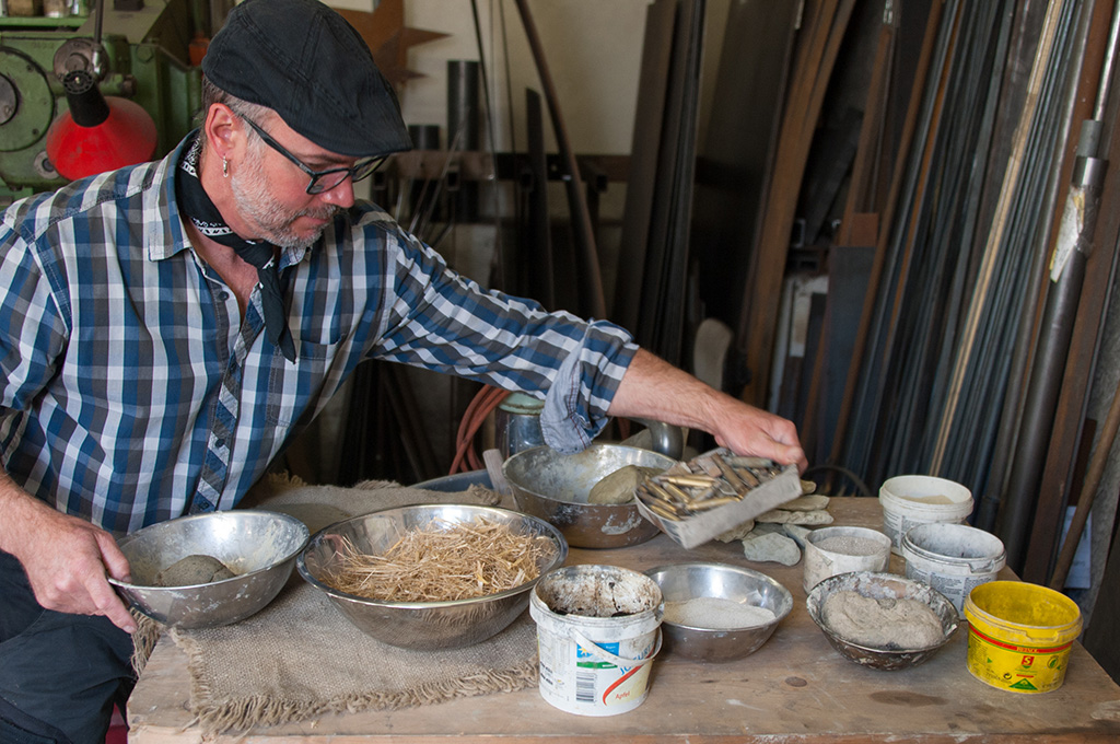 Peter Preisig prepares to make a bell.