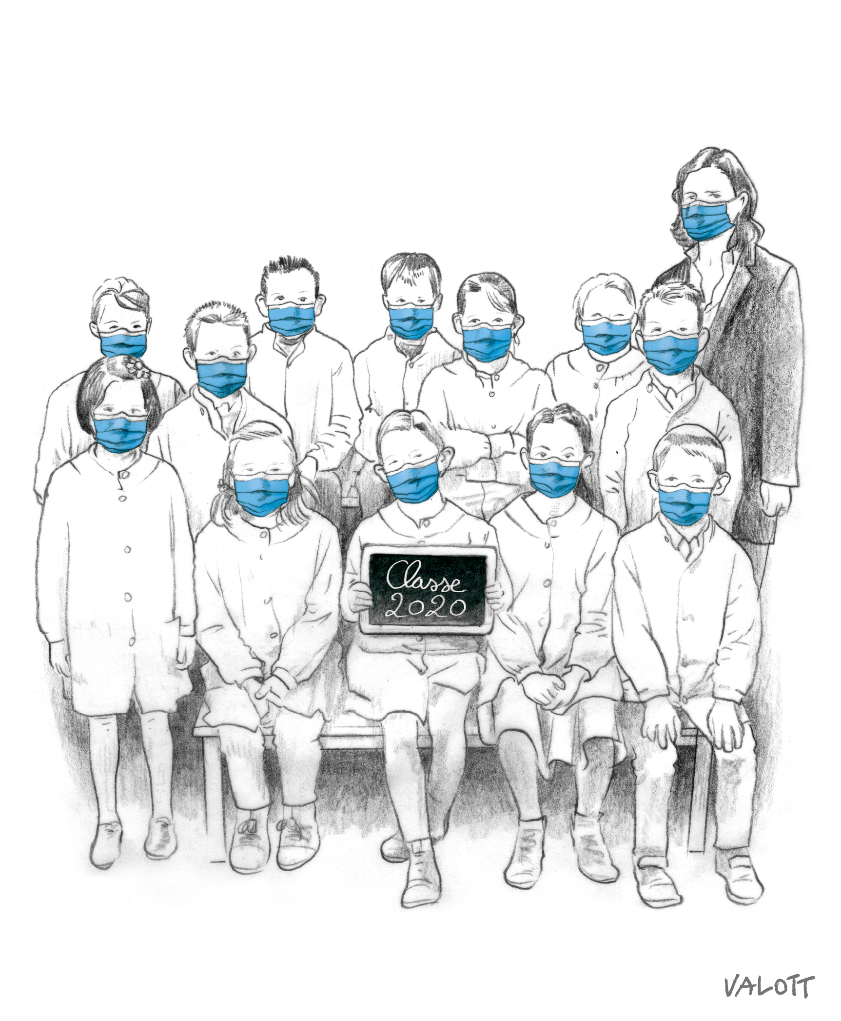 Imagen de los alumnos de una clase con mascarillas