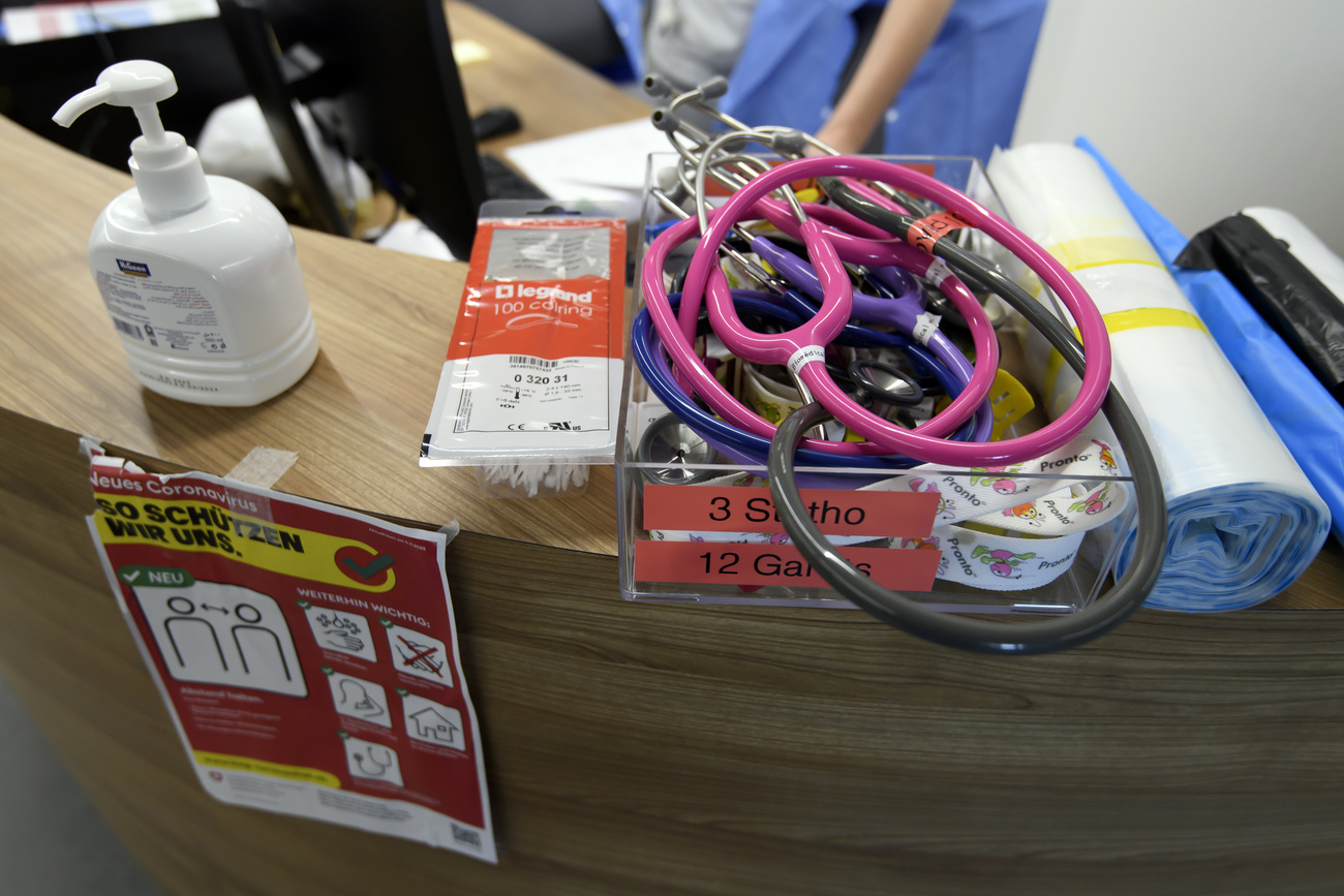 Stethoscopes on desk