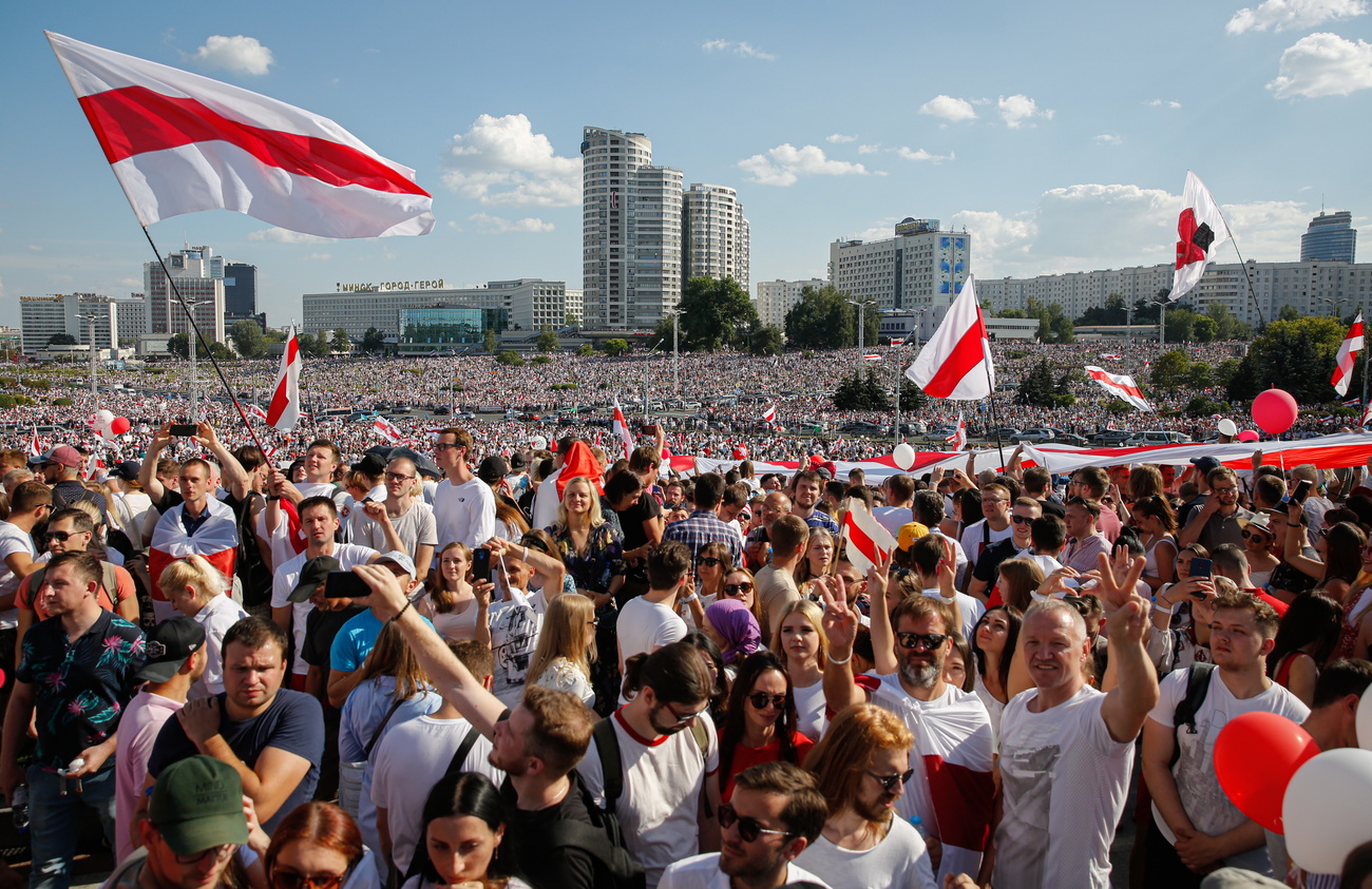 Demonstration in the Belarus capital Minsk on Sunday.