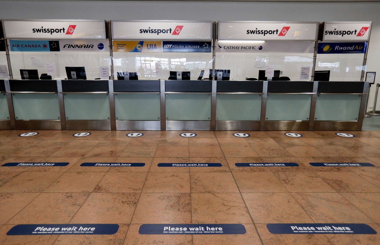 Empty Swissport desks at airport