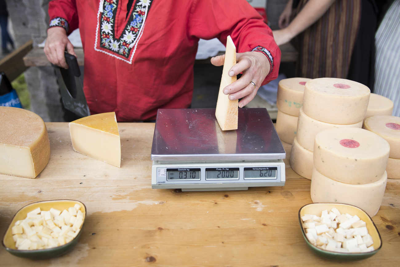 Farmer selling Swiss-made cheese