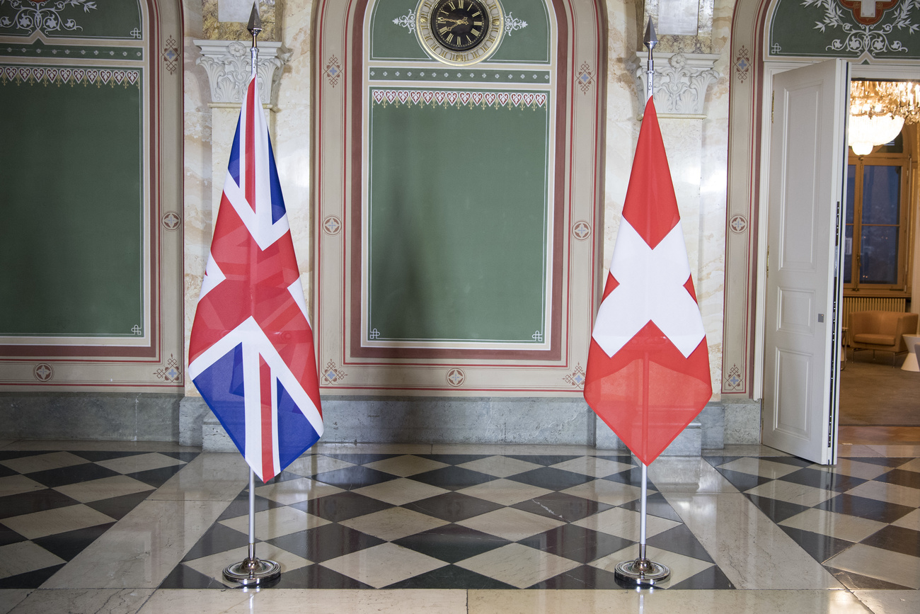 British and Swiss flags