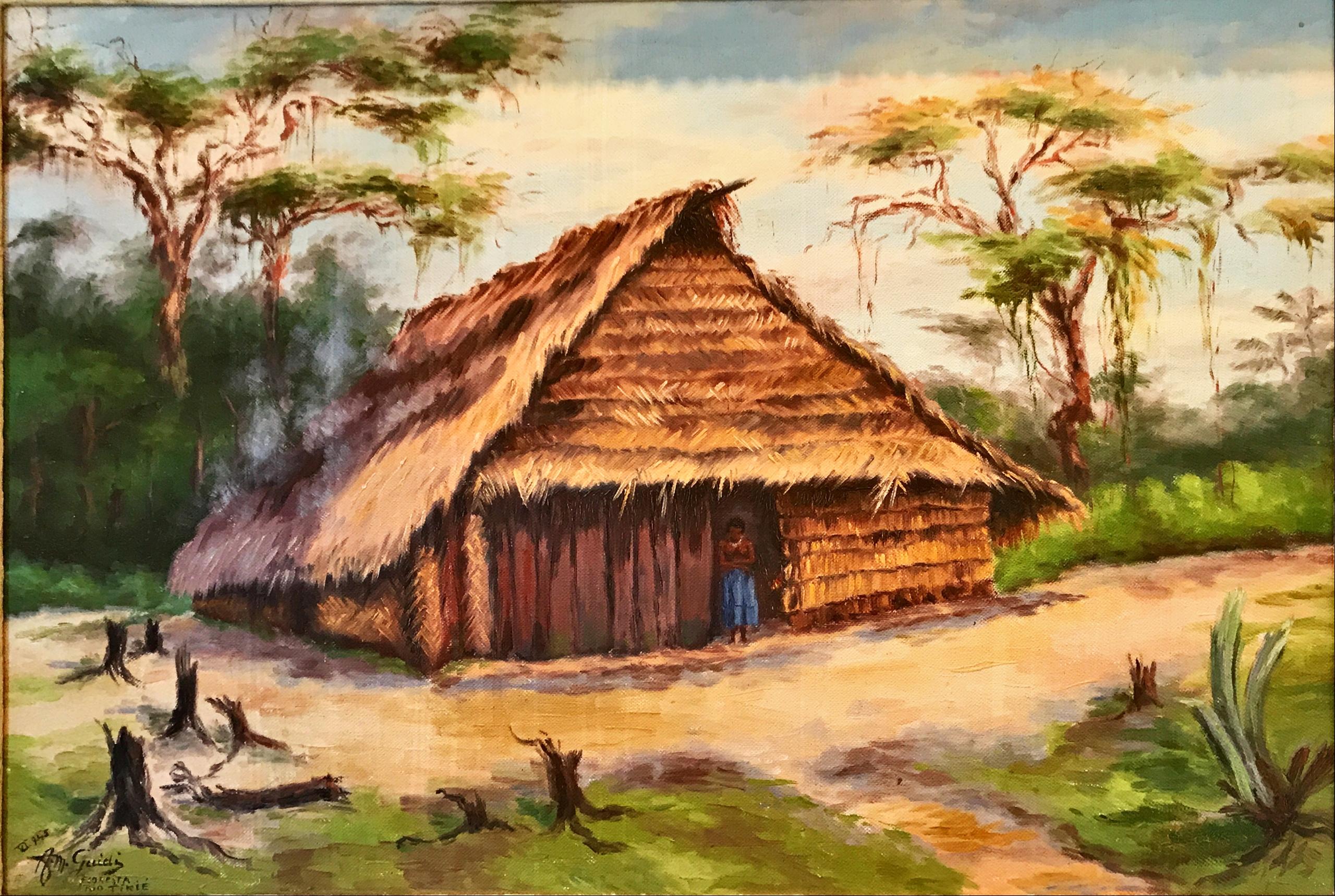 Tableau d une cabane amazonienne.