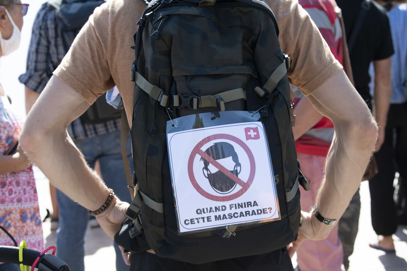 A protester at an anti-mask demo in Geneva on September 12.