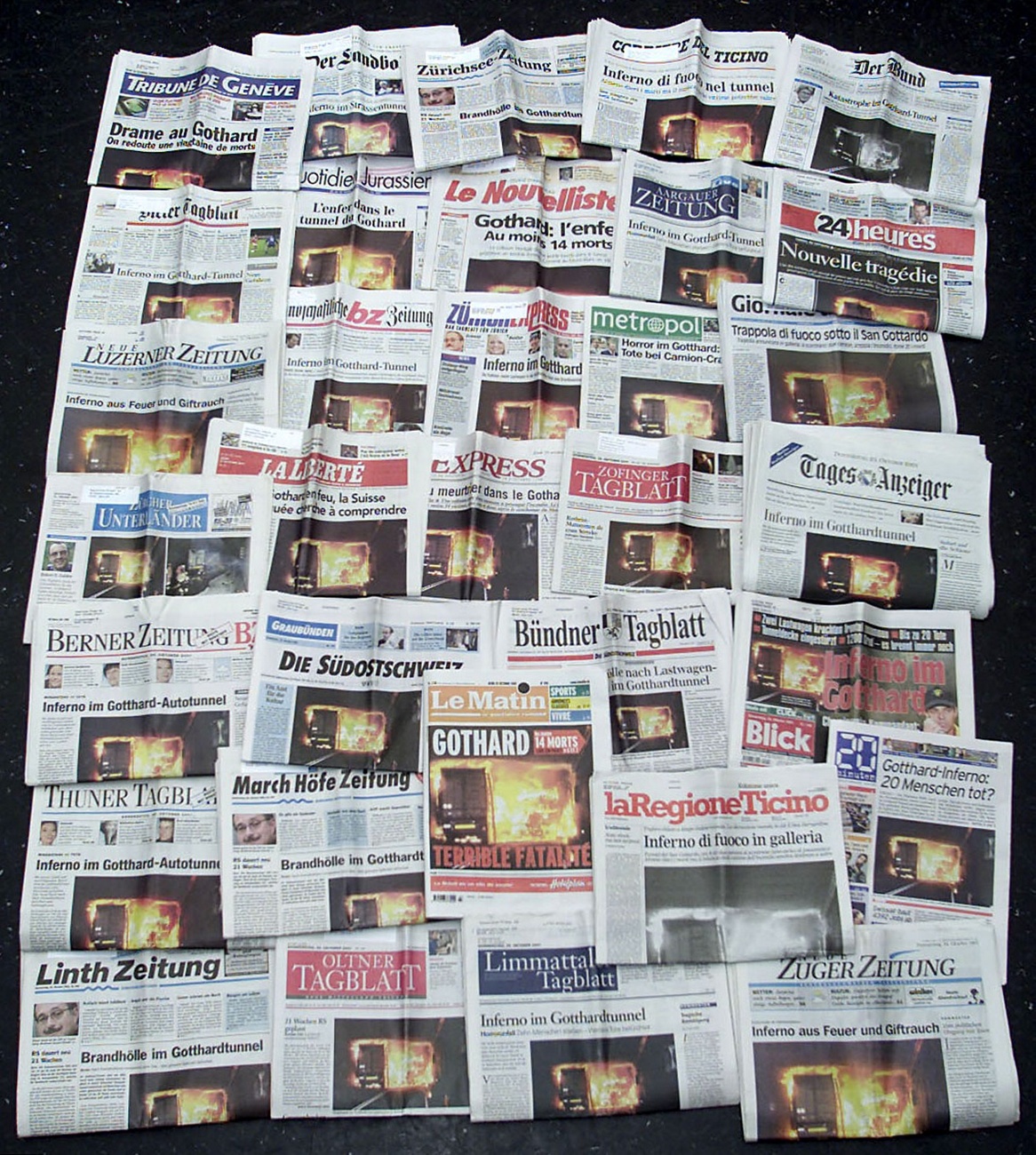 Front pages of Swiss newspapers