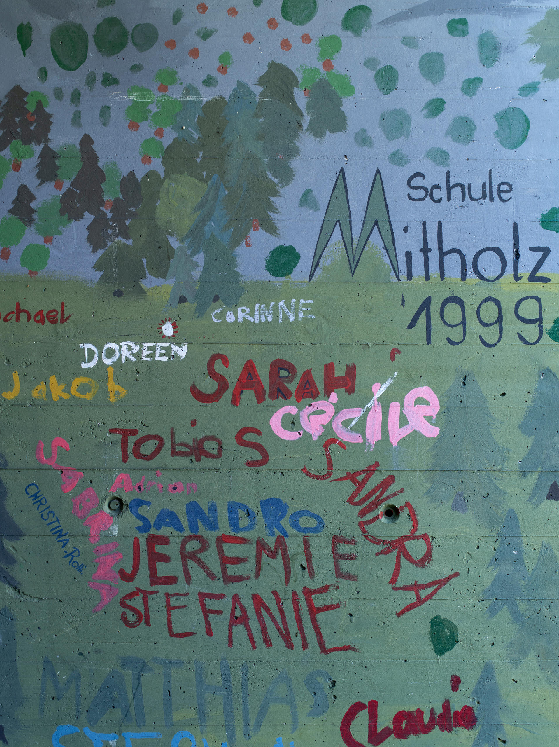 Mutholz主街道的地下通道里学生们在墙上画的画。