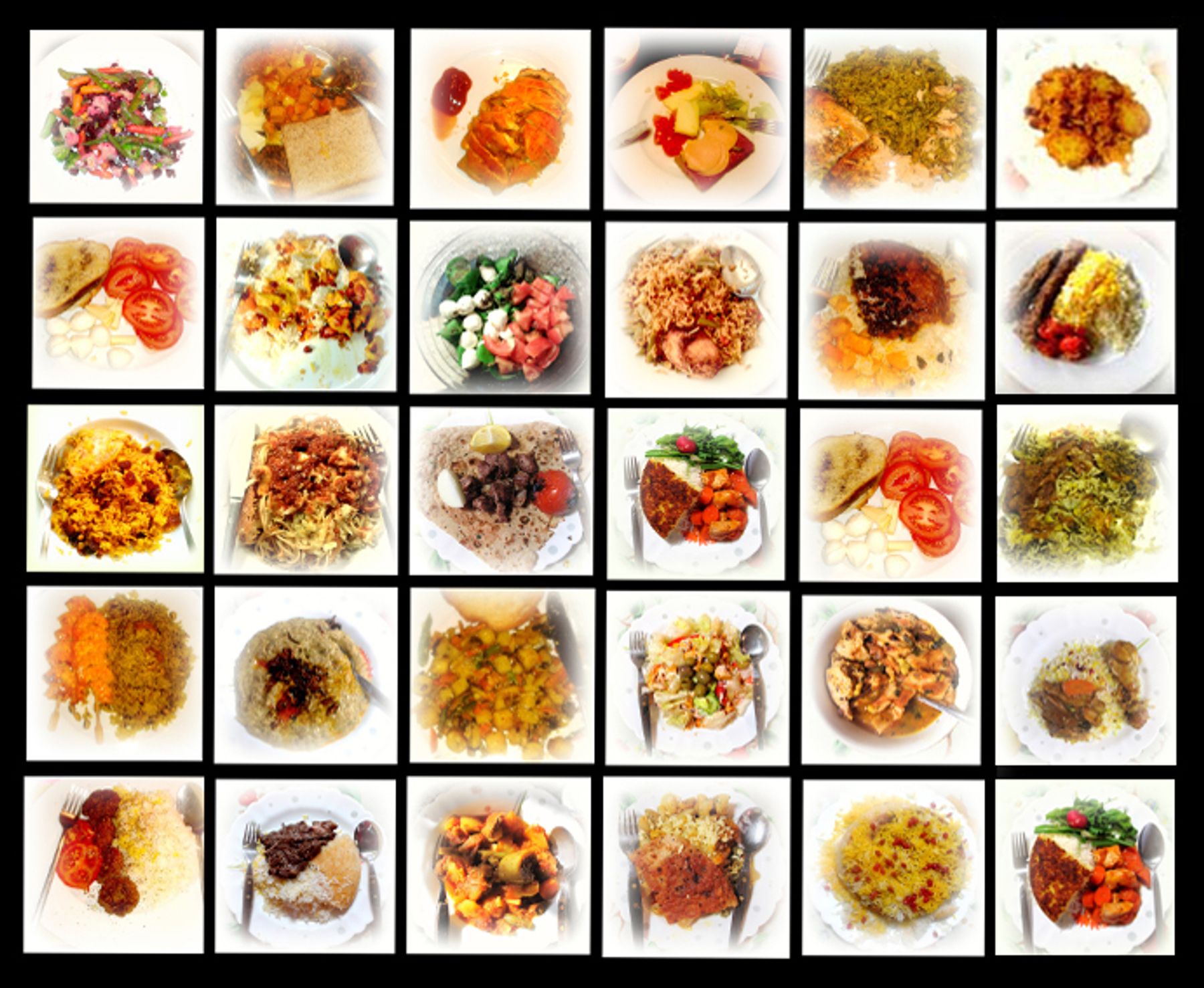عمل فني مصور يتمحور حول أطعمة شرقية متنوعة