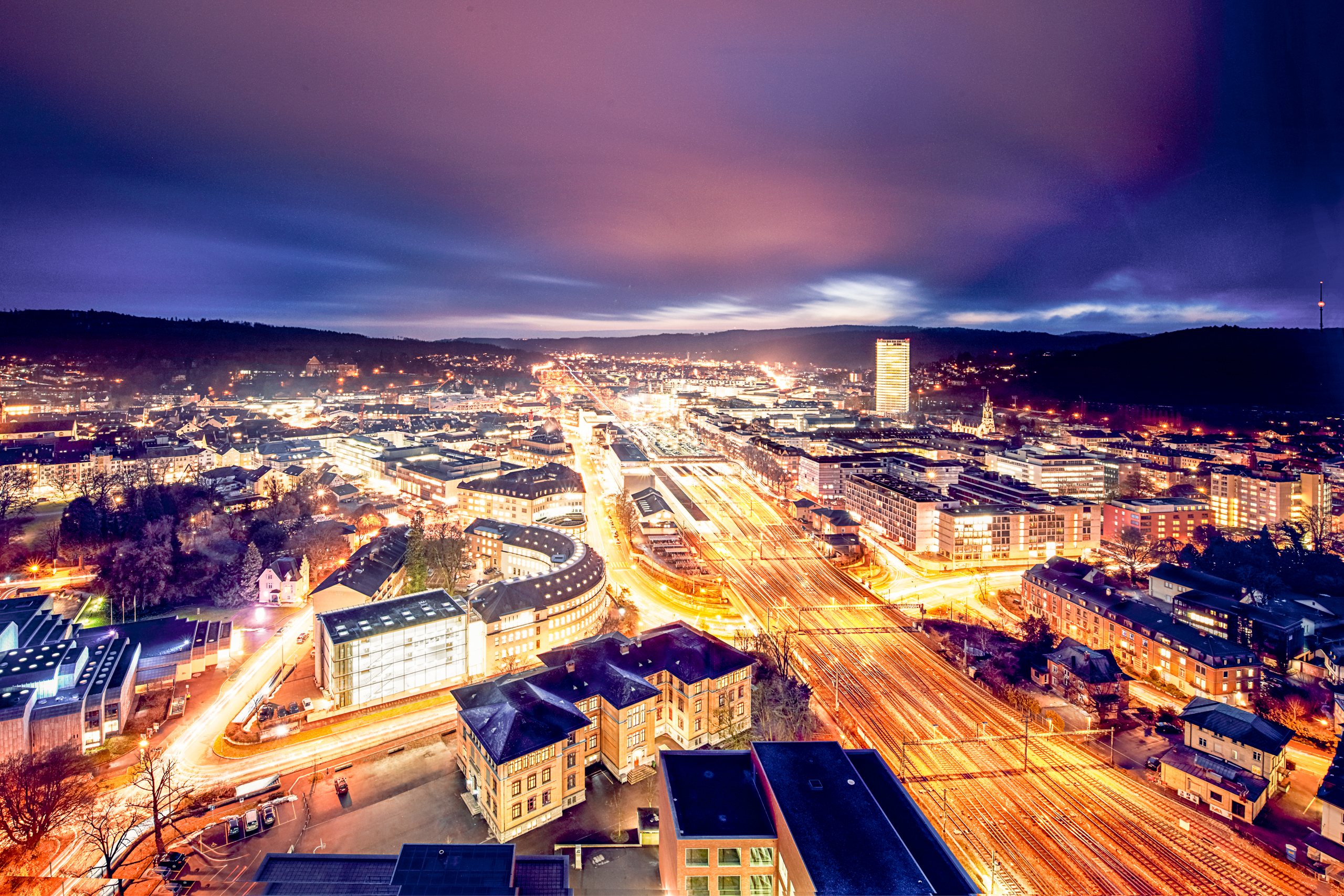 Overview of Winterthur at night