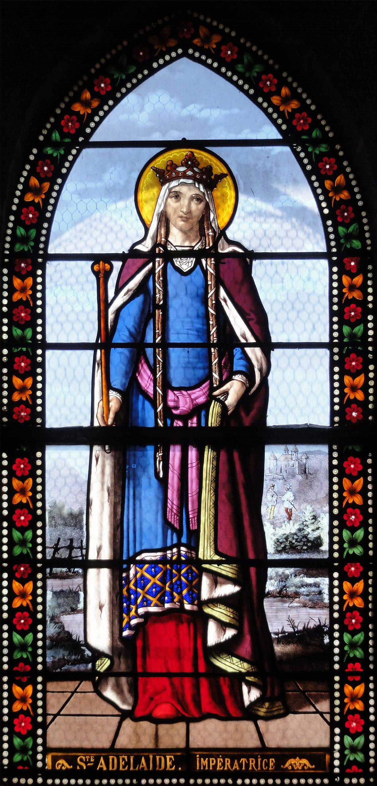 Darstellung von Adelheid von Burgund auf einem Glasgemälde