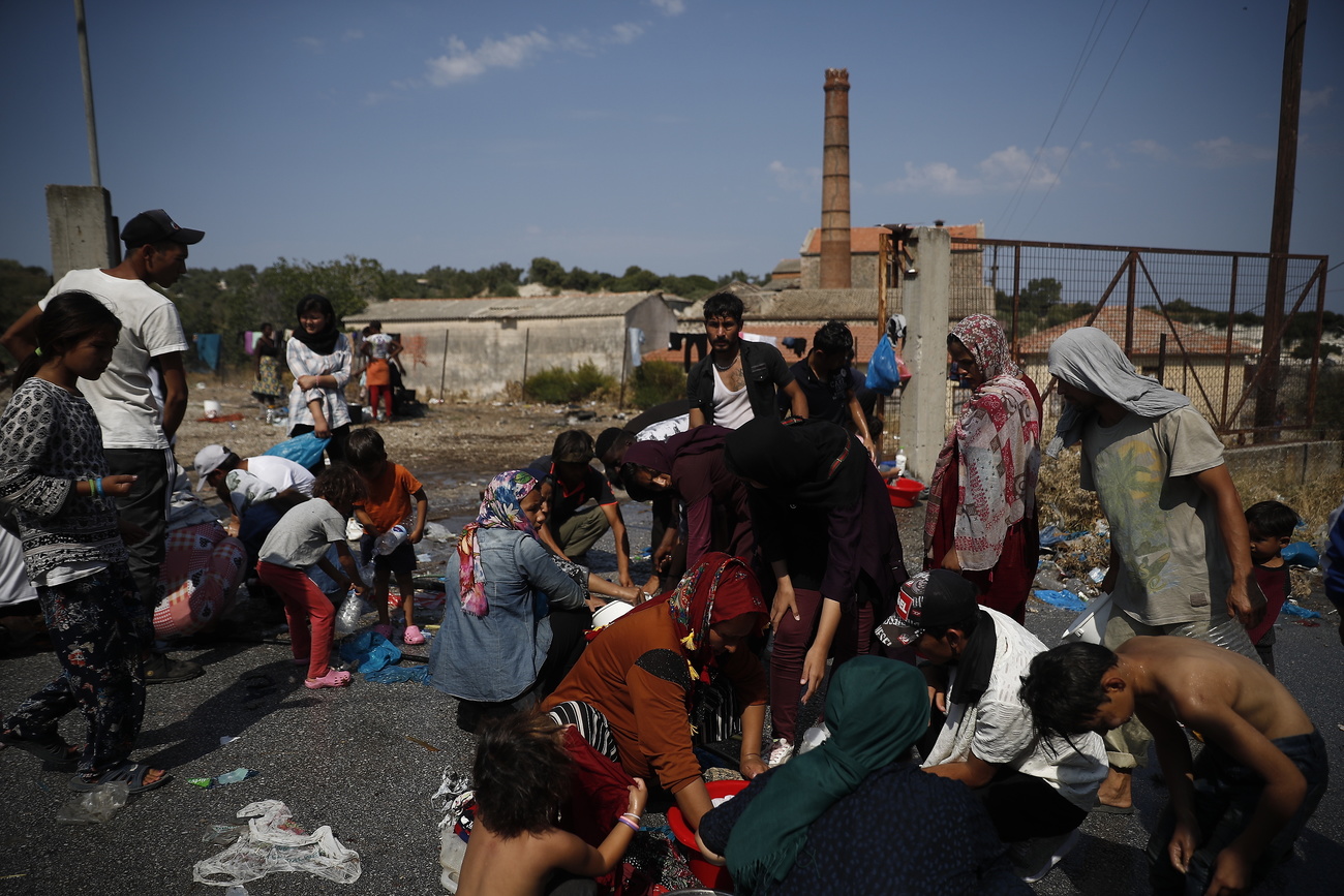 Refugees in a camp in Greece