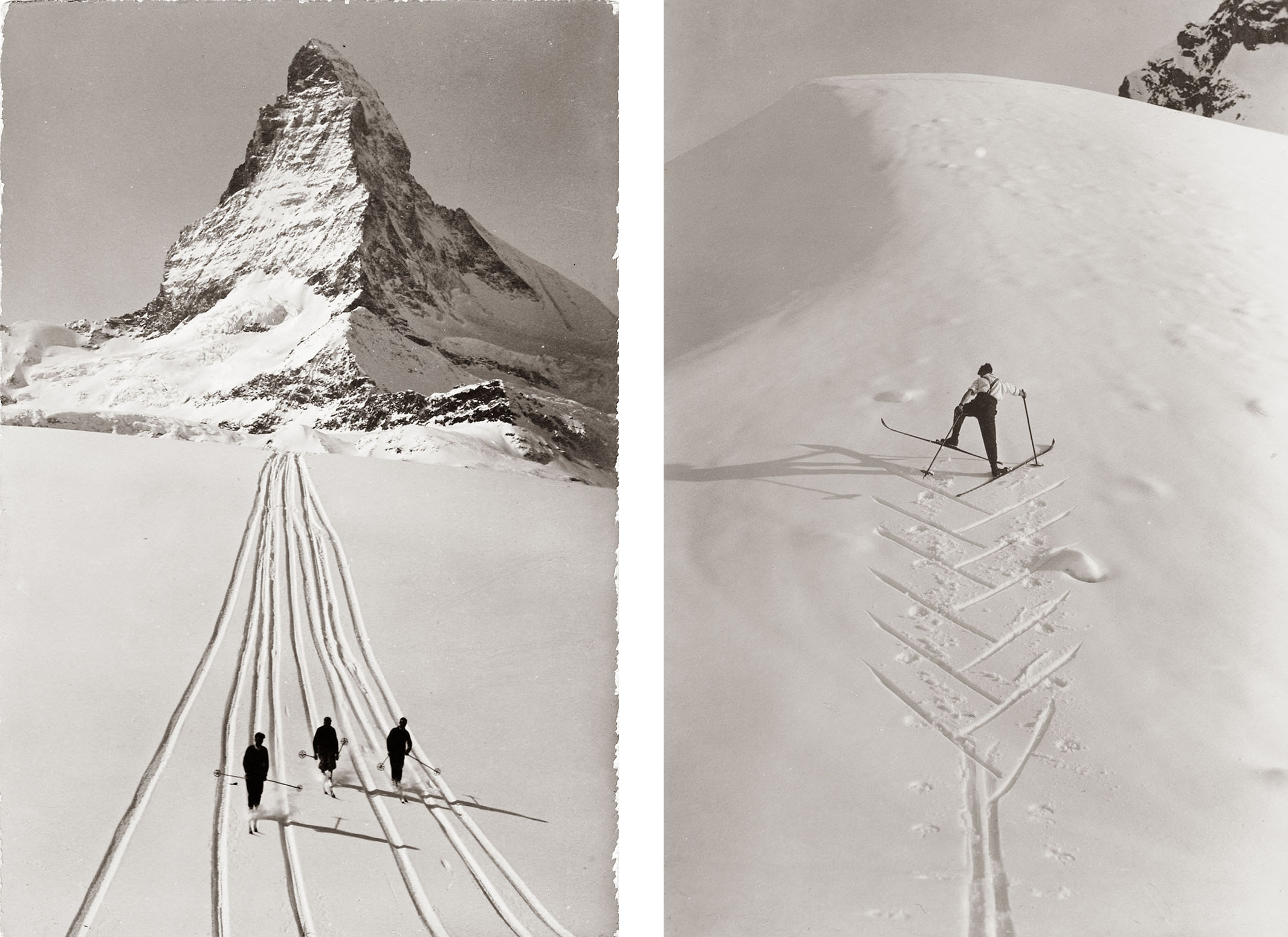 Alpinisten gehen bergauf, mit dem Matterhorn im Hintergrund