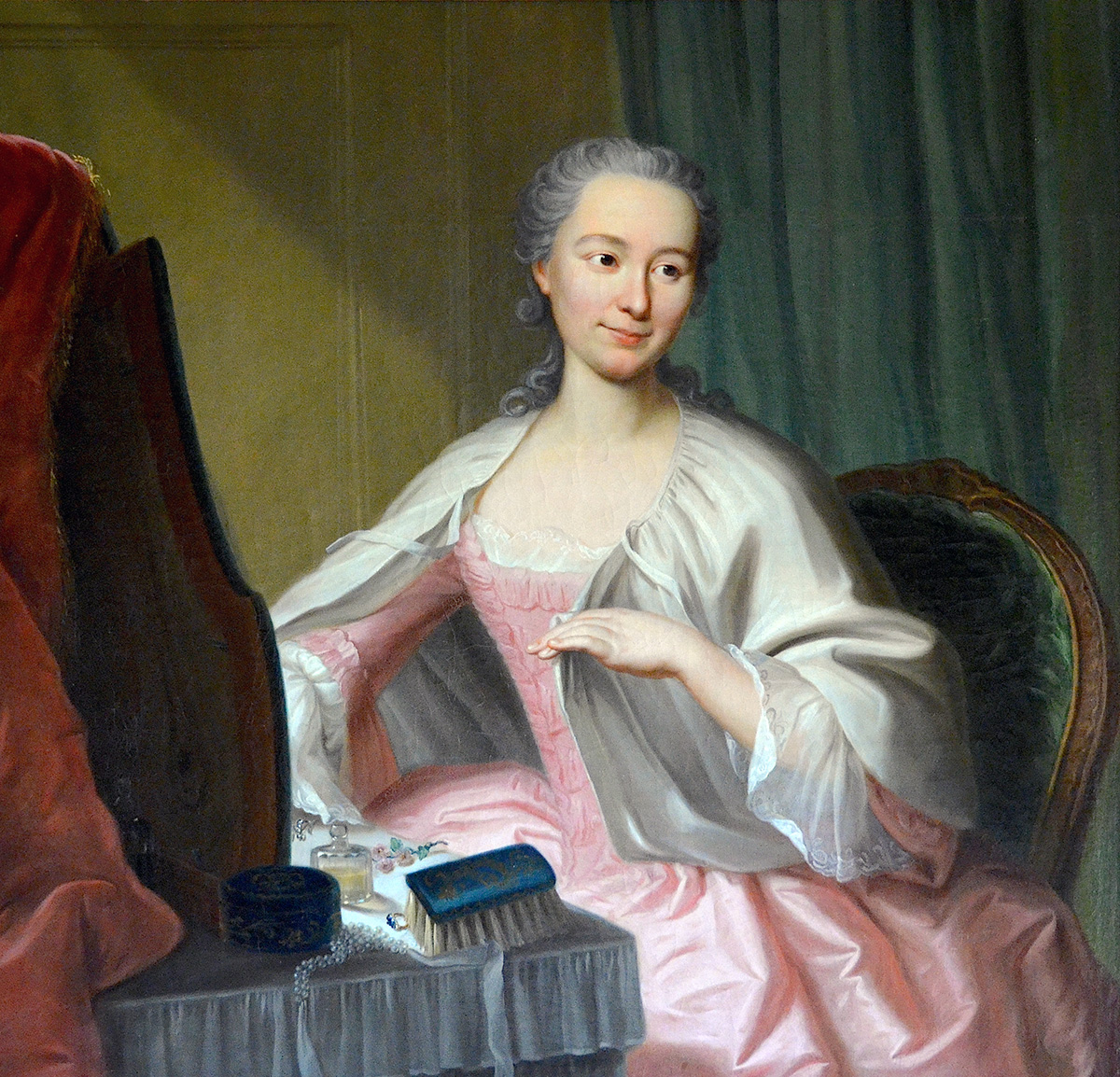 Portrait à l huile d une femme du 18e siècle.