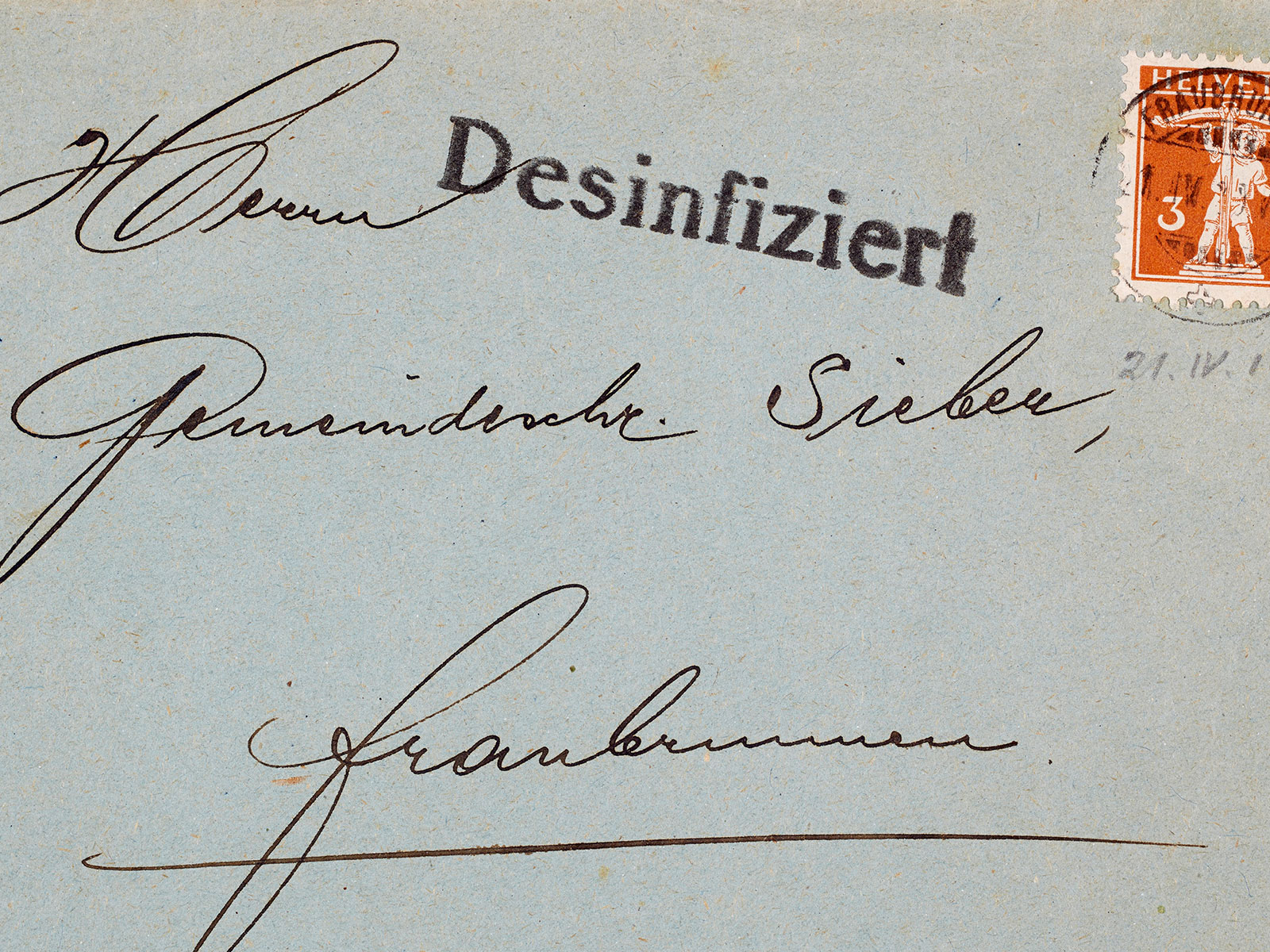 Alter Brief mit Aufschrift: Desinfiziert