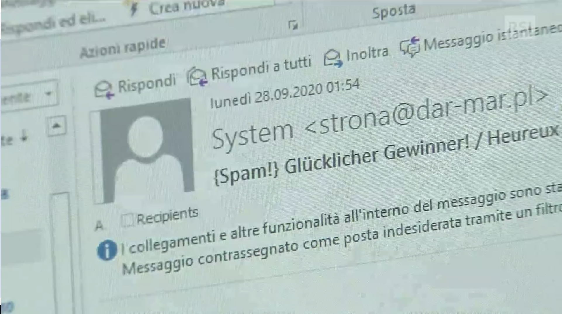 Dettaglio di una schermata di computer (programma di gestione di posta elettronica)