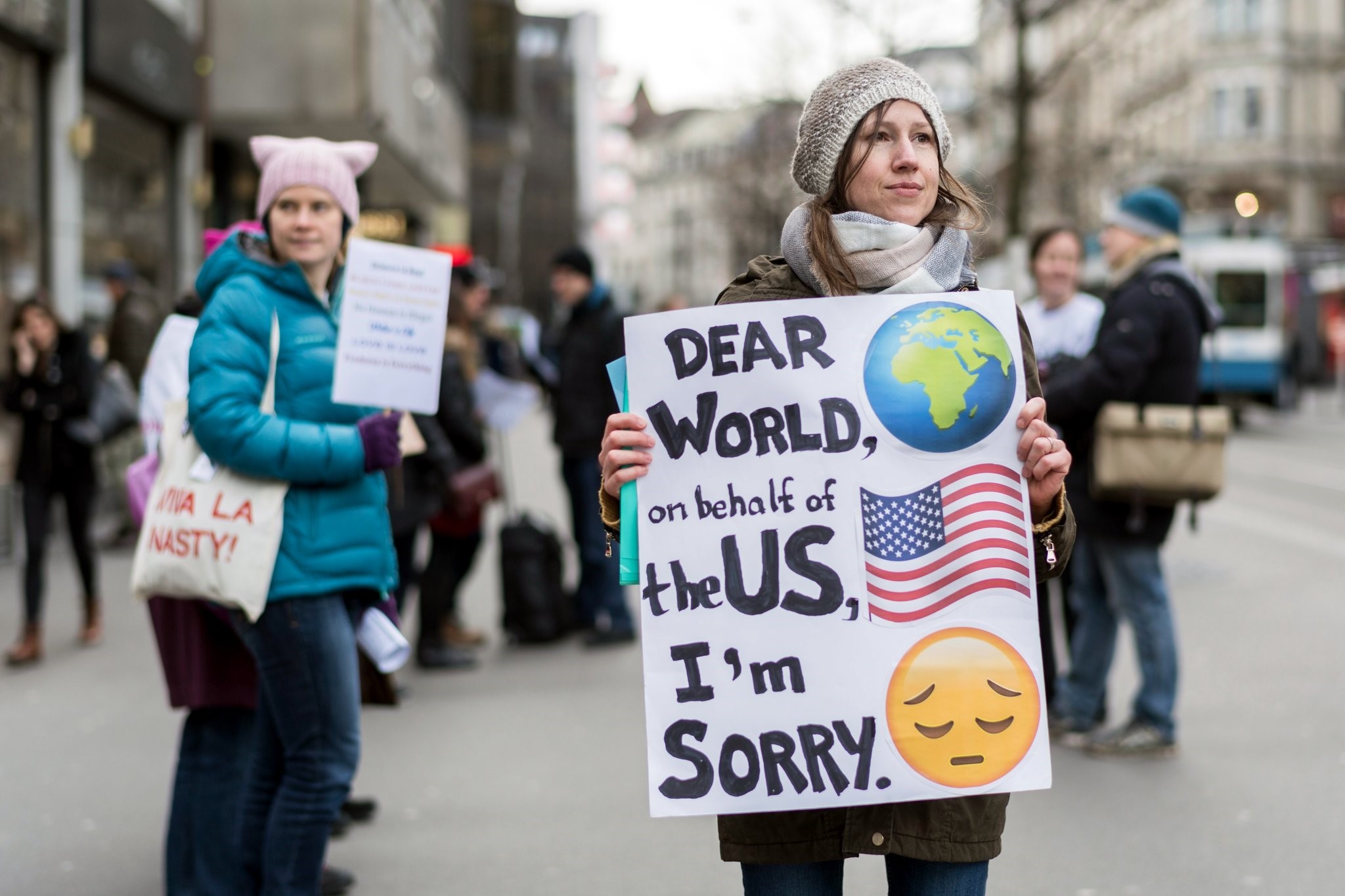 Jennifer Rodney holding a protest sign