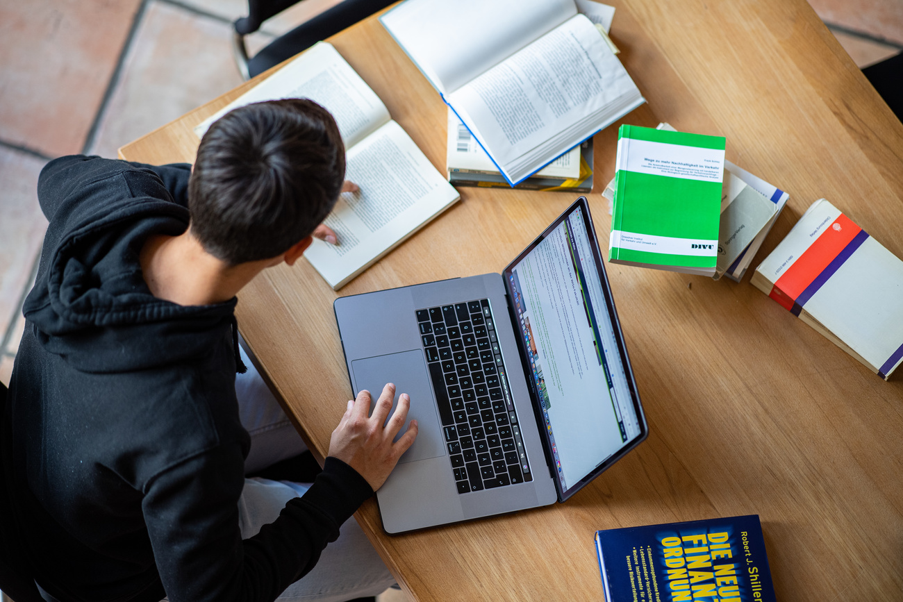 student working online
