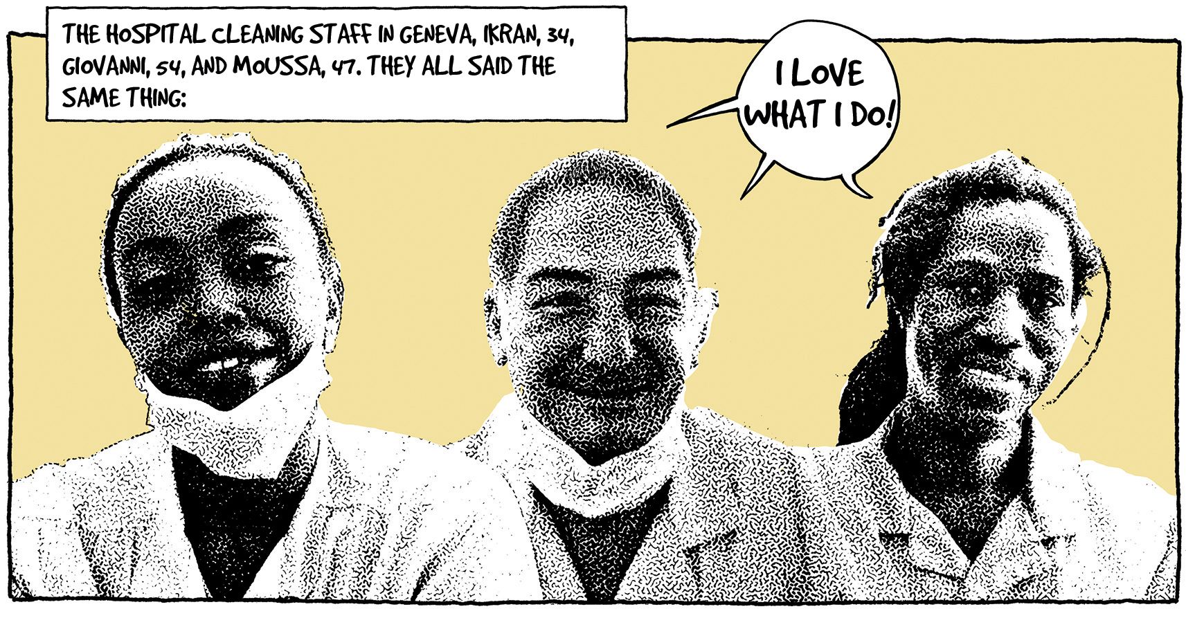 Image of hospital workers from Patrick Chappatte s new graphic novel.