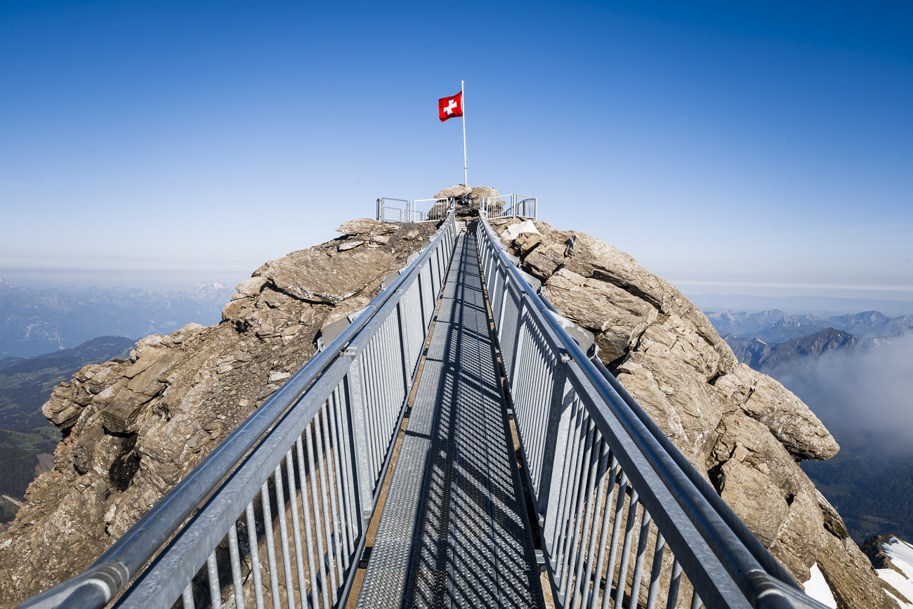 Bergspitze mit Schweizer Fahne