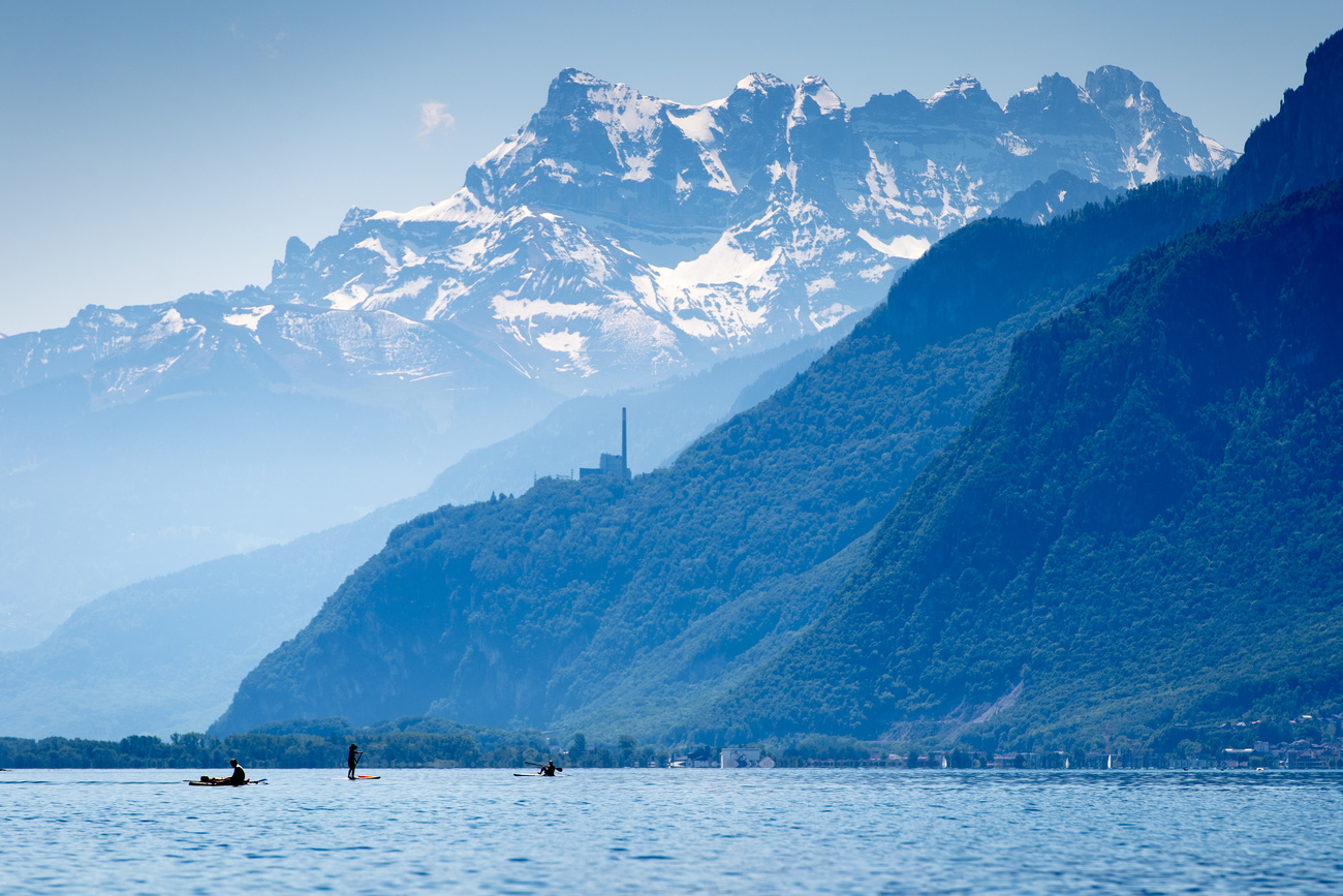 Lake with mountains in background