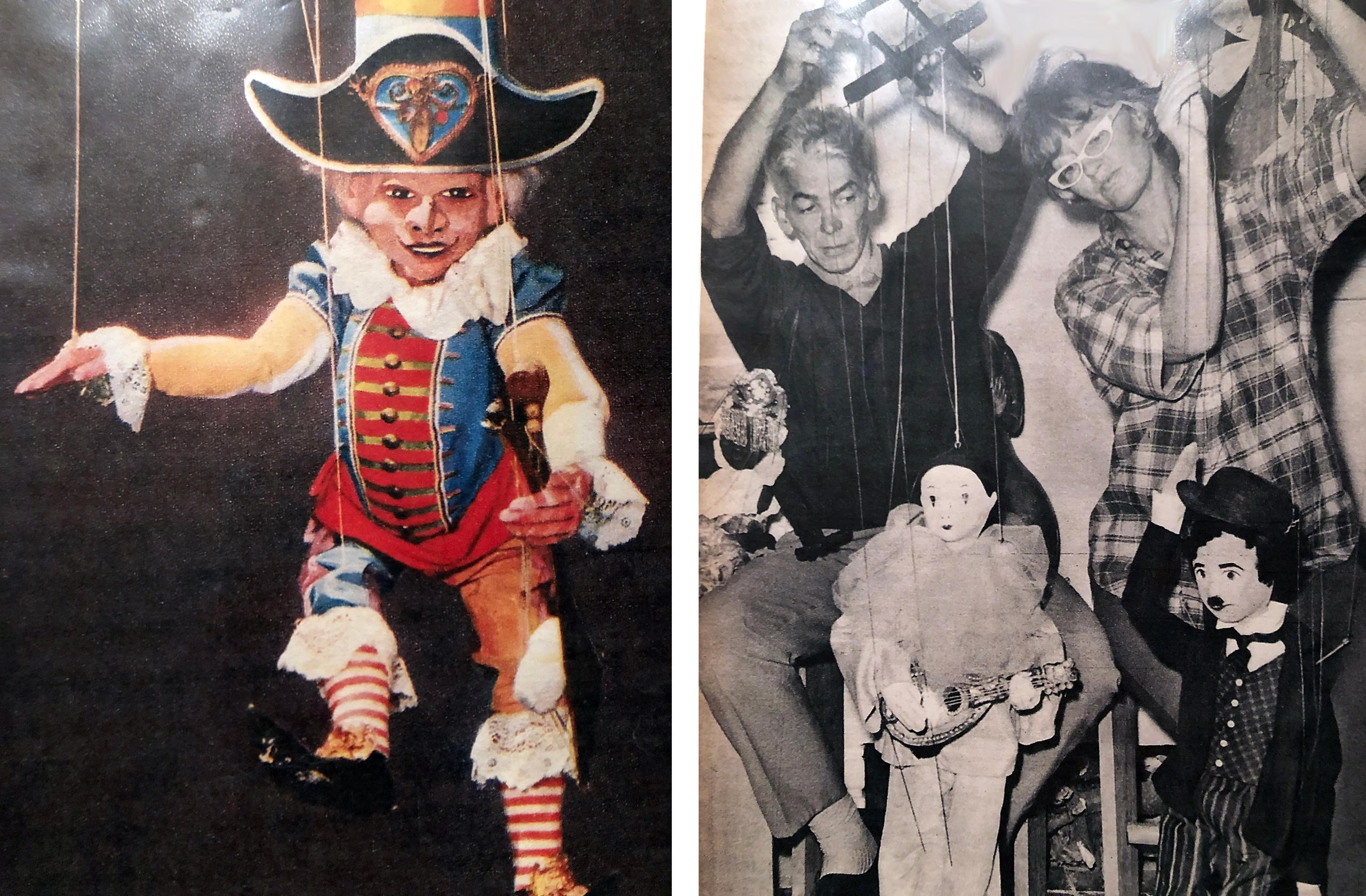 Marionete e um casal com marionetes