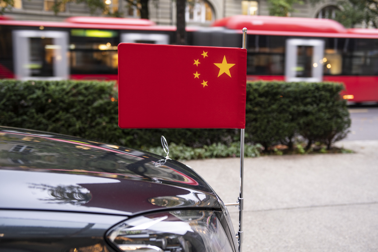 Limousine with China flag in Bern, Switzerland