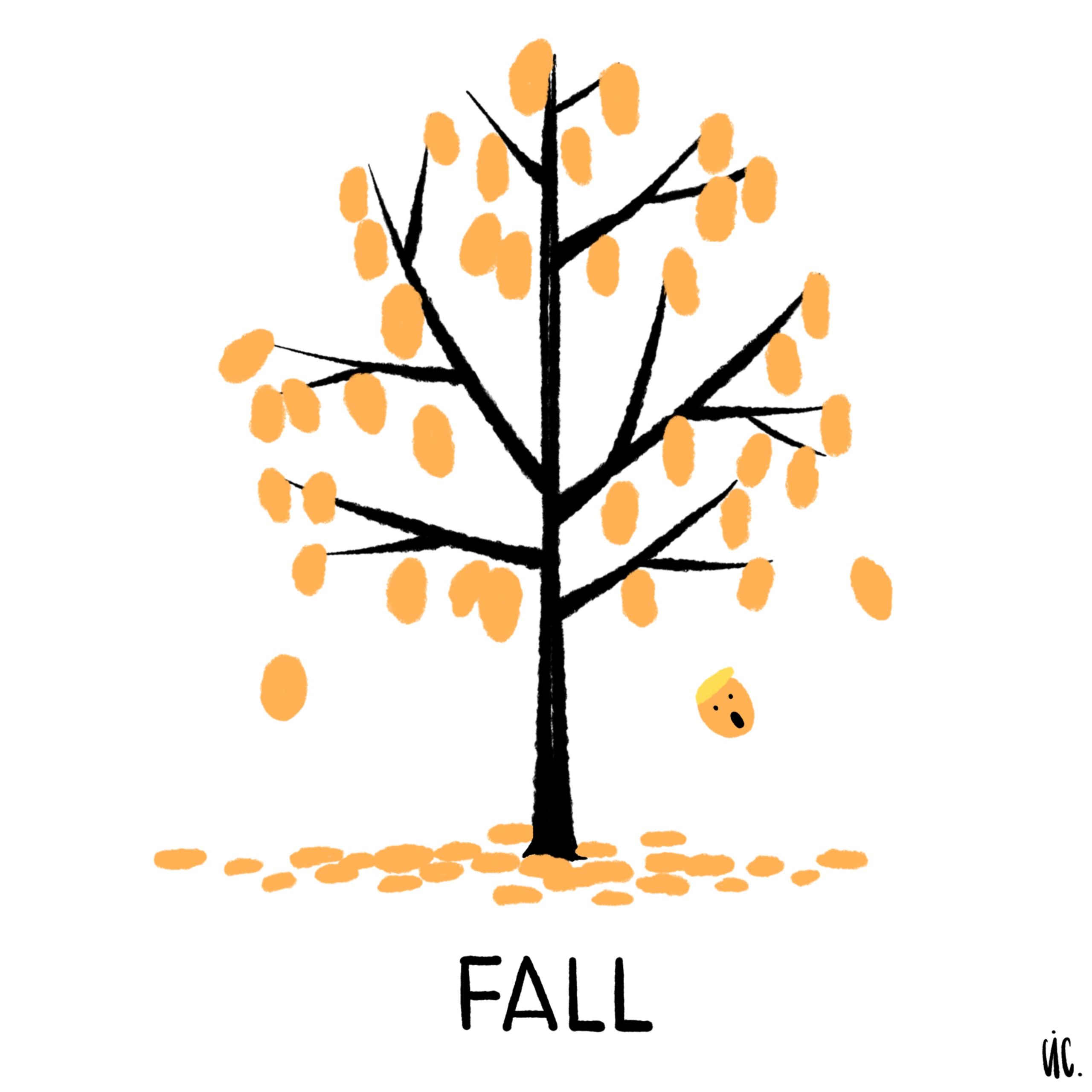 des feuilles représentant la tête de Trump tombent de l arbre
