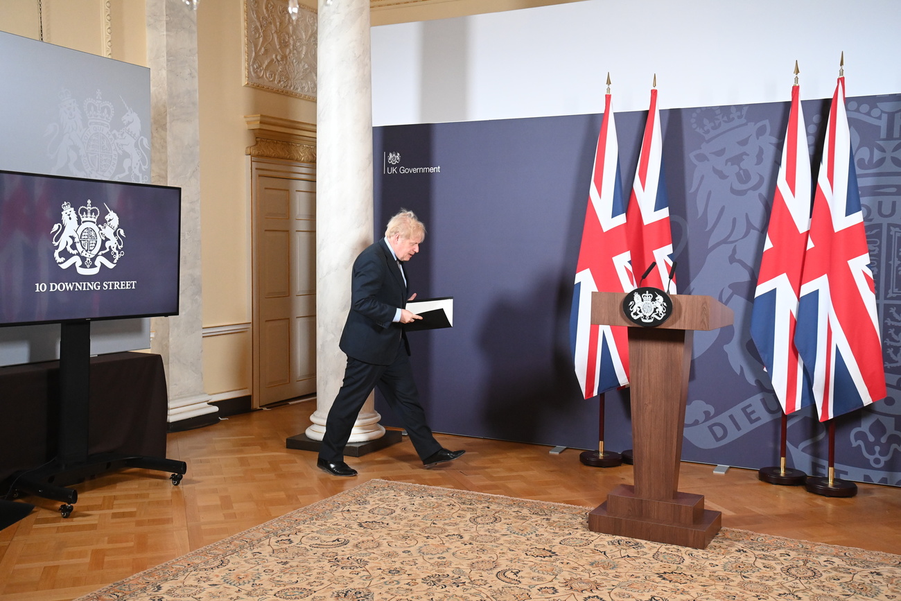 Premiê britânicoBoris Johnson, a bandeira Union Jack