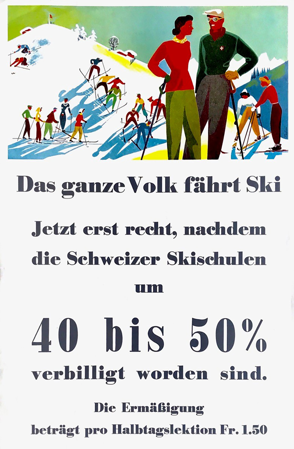 Ancienne affiche pour la promotion des écoles de ski.