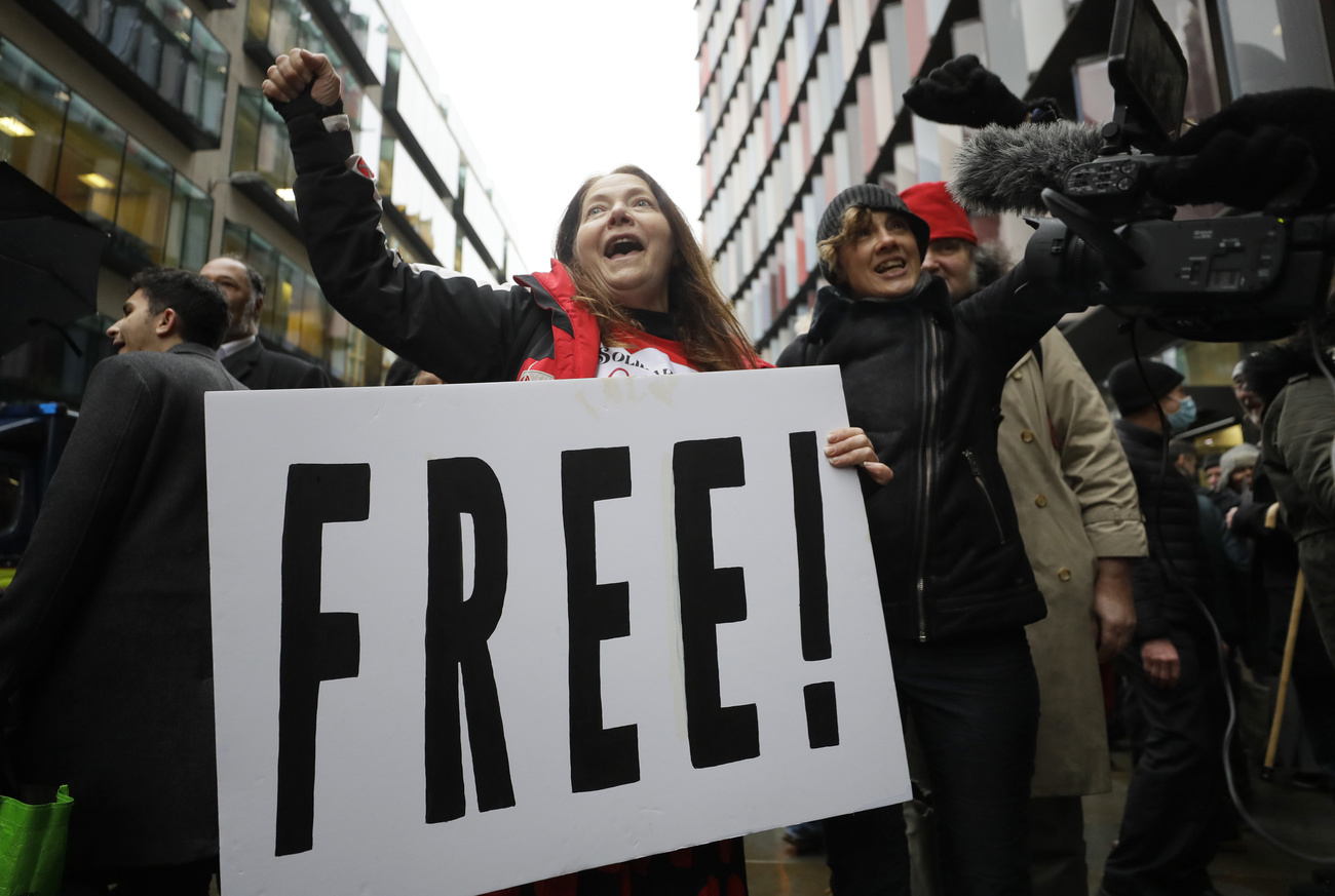 Manifestanti in una strada metropolitana alzano il pugno e gioiscono reggendo un cartello Free