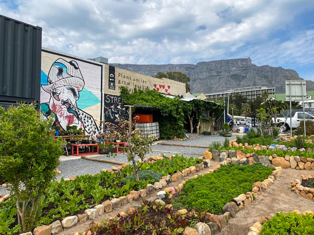 Waschsalon im Hintergrund der Tafelberg