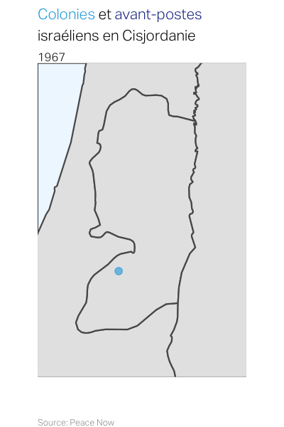 GIF animé montrant l expansion des colonies israéliennes en Cisjordanie.