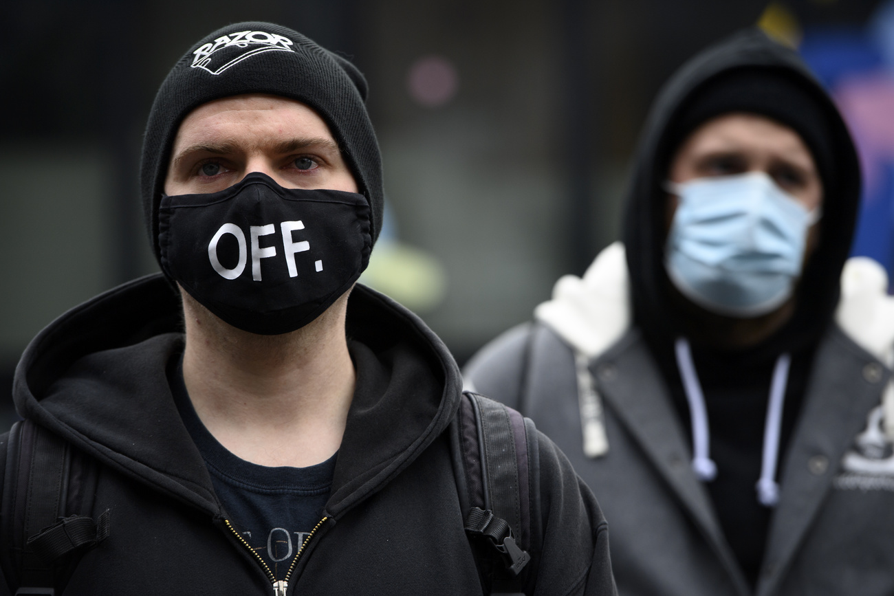 Protestor wearing mask