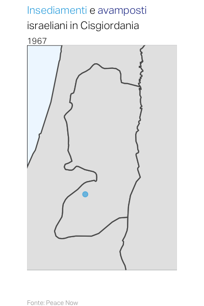 animazione che illustra la diffusione delle colonie israeliane in cisgiordania