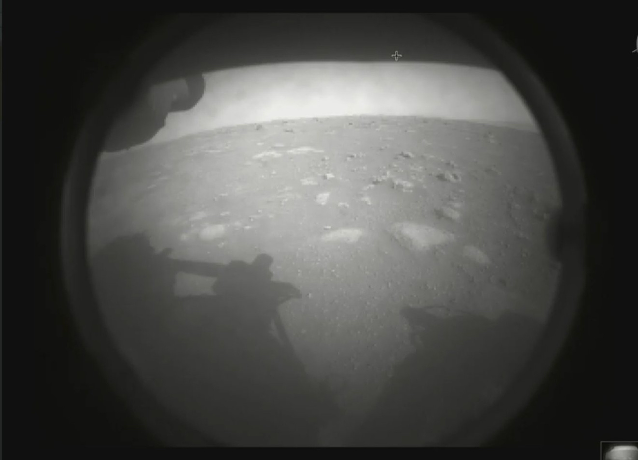 This photo made available by NASA shows the first image sent by the Perseverance rover