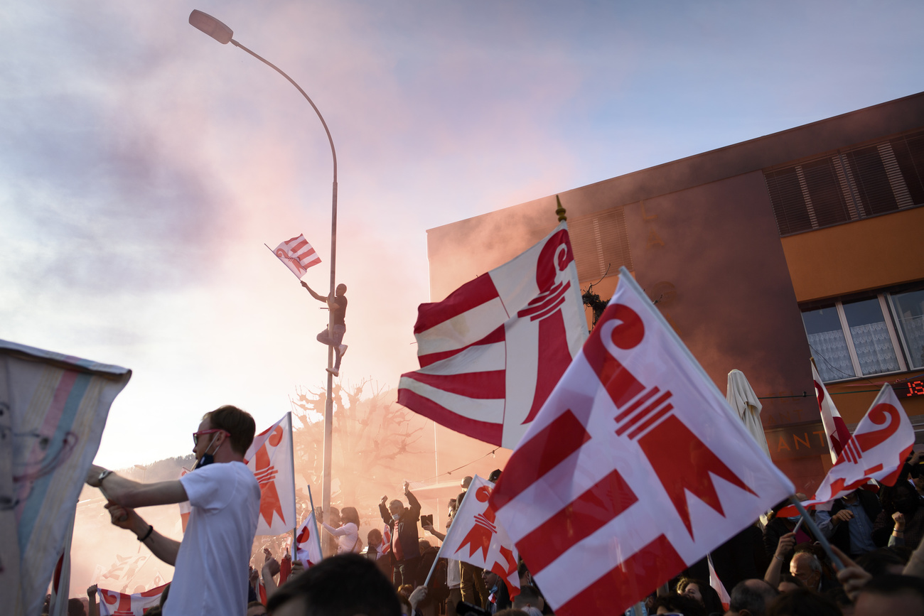 People waving flags