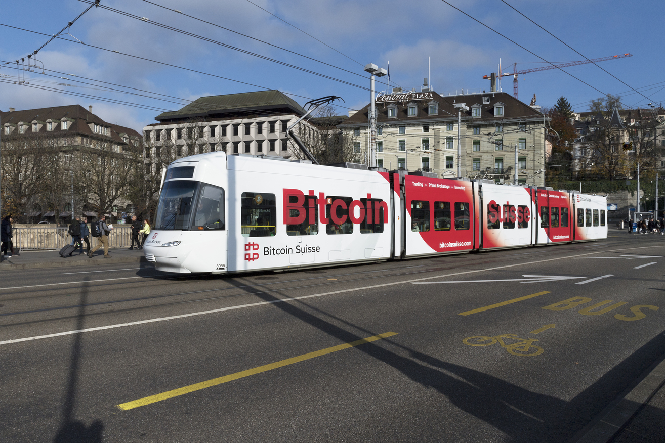 Tram with Bitcoin Suisse advertising