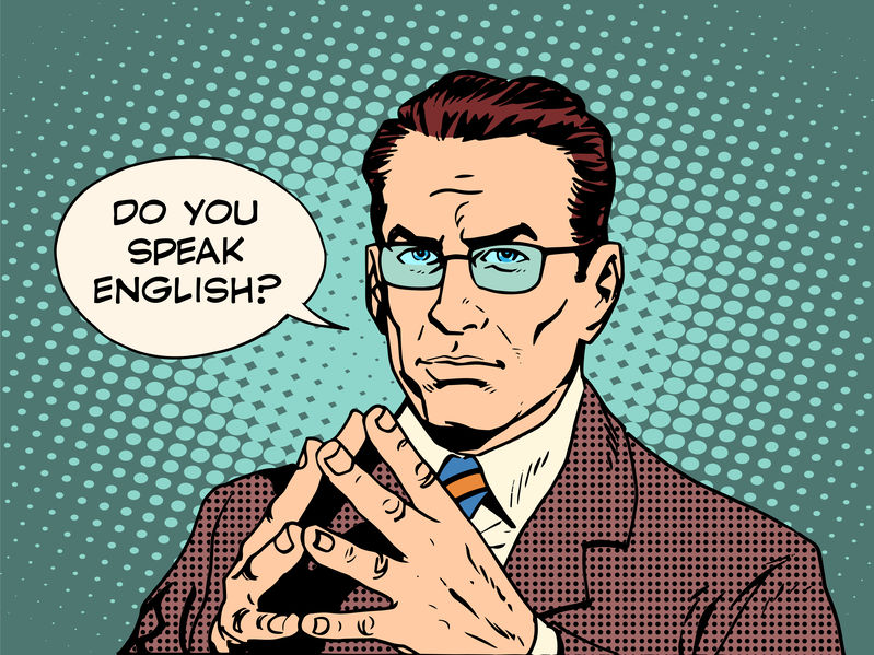 Cartoon of man saying Do you speak English?