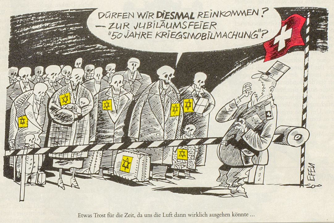 Karikatur 50 Jahre nach Kriegsmobilmachung