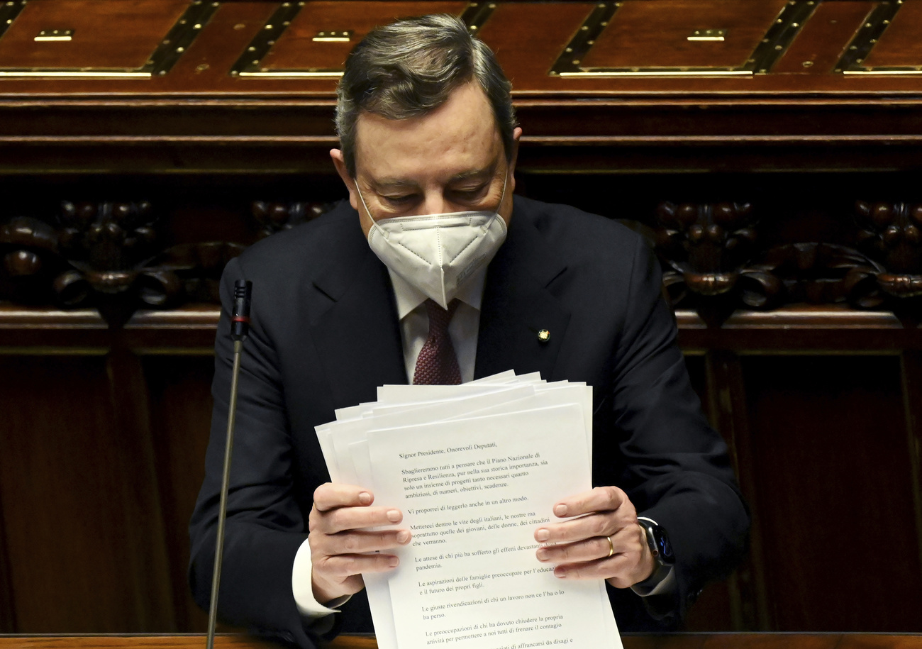 Draghi durante il suo discorso alla Camera dei deputati.