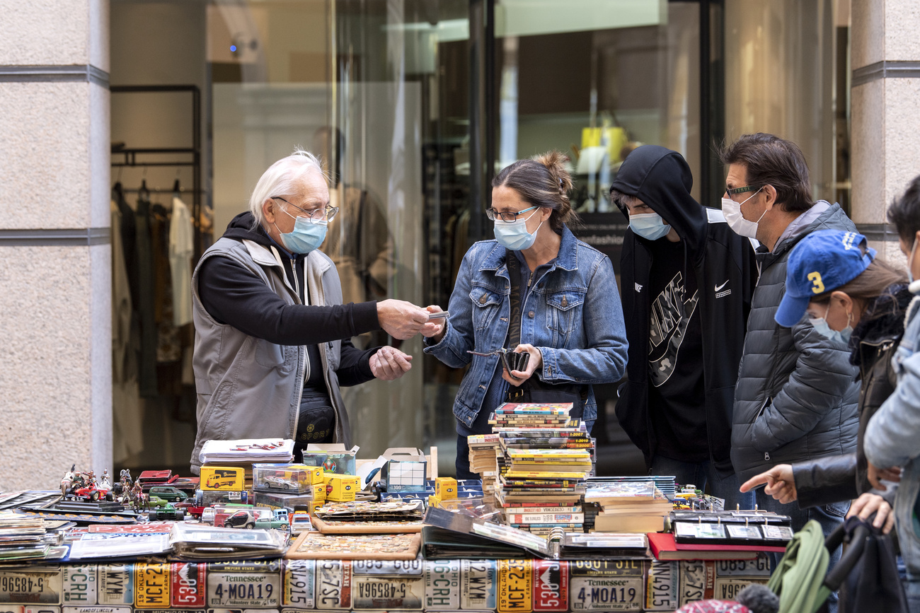 Shoppers wearing masks