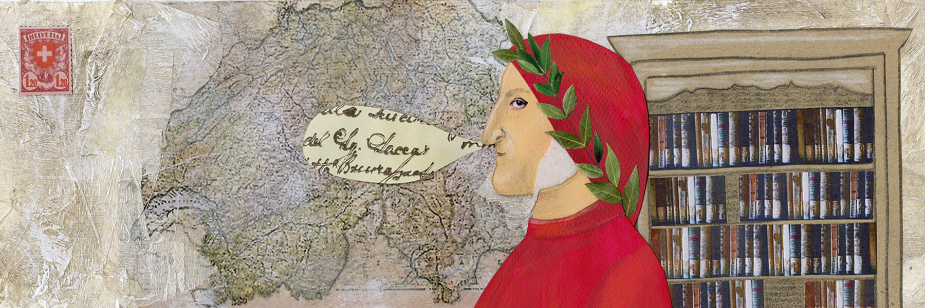 illustrazione che raffigura Dante e una cartina della Svizzera