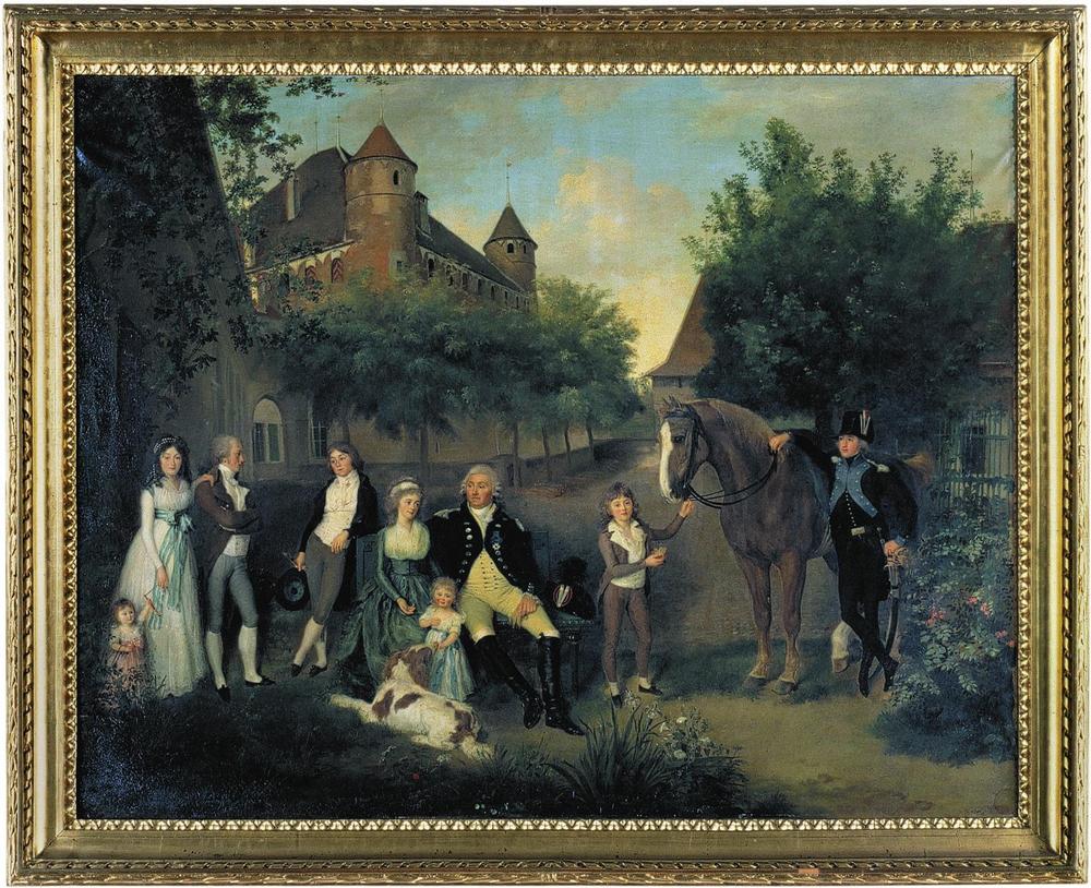 Vogt vor Schloss mit Familie