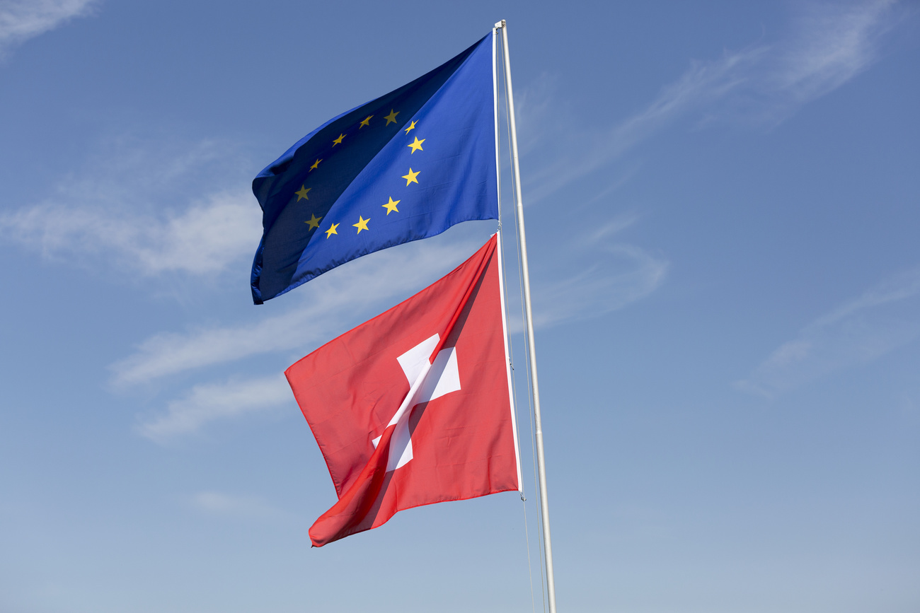 eu and swiss flags